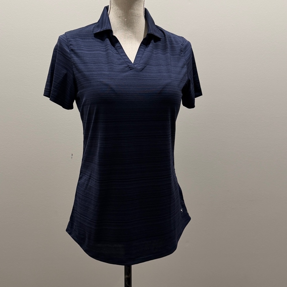 Puma Navy Micro Stripe Performance Golf Polo